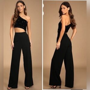 Lulus Feel the Glow Black Sequin One-Shoulder
Cutout Jumpsuit